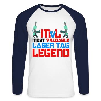 Most Valuable Lasertag Legend Lasergame Lasertag P - Unisex Baseballshirt langarm - Weiß/Navy - Vorne - Nik (191cm)