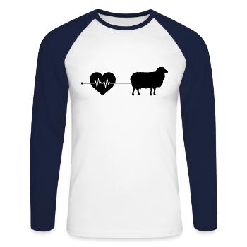Schaf Herzschlag - Unisex Baseballshirt langarm - Weiß/Navy - Vorne - Nik (191cm)