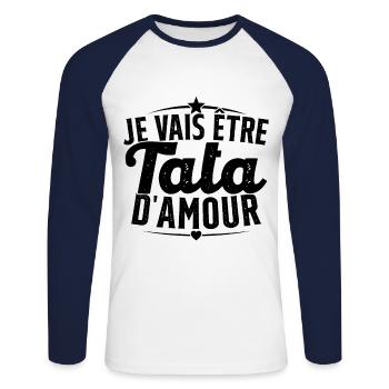 Je Peux Pas Je Vais être Tata - T-shirt baseball manches longues Homme - blanc/marine - Devant - Nik (191cm)