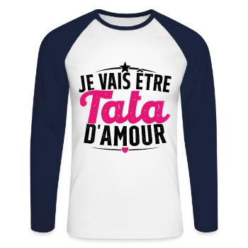 Je Peux Pas Je Vais être Tata - T-shirt baseball manches longues Homme - blanc/marine - Devant - Nik (191cm)