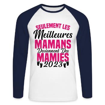 Les Meilleures Mamans Deviennent des Mamie 2023 - T-shirt baseball manches longues Homme - blanc/marine - Devant - Nik (191cm)