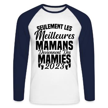 Les Meilleures Mamans Deviennent des Mamie 2023 - T-shirt baseball manches longues Homme - blanc/marine - Devant - Nik (191cm)