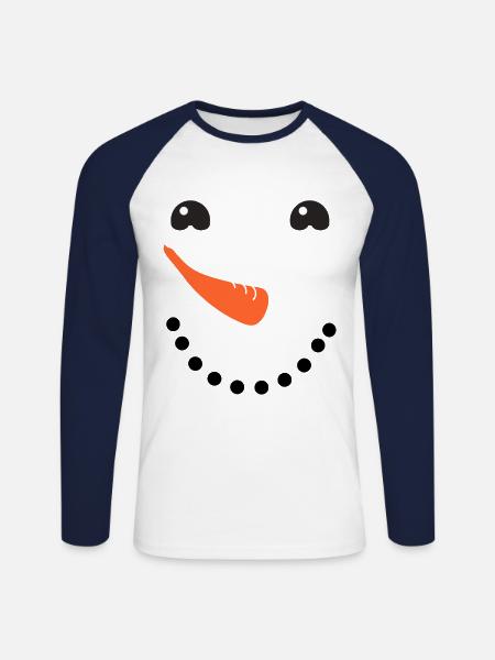 Snowman Face - Unisex Long Sleeve Baseball T-Shirt - white/navy