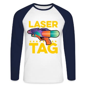 Retro Graphic Lasertag Player Lasertag Phaser Lase - Unisex Baseballshirt langarm - Weiß/Navy - Vorne - Nik (191cm)