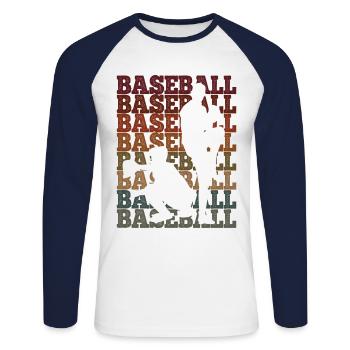 Baseball - Unisex Baseballshirt langarm - Weiß/Navy - Vorne - Nik (191cm)