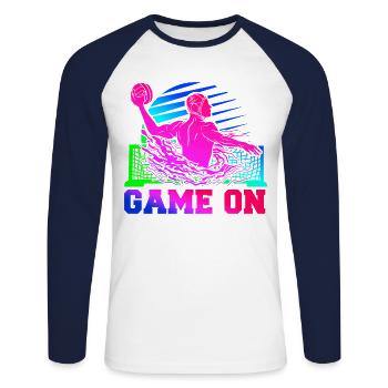 Water Polo Retro 80s 90s Game On - Unisex Long Sleeve Baseball T-Shirt - white/navy - Front - Nik (191cm)