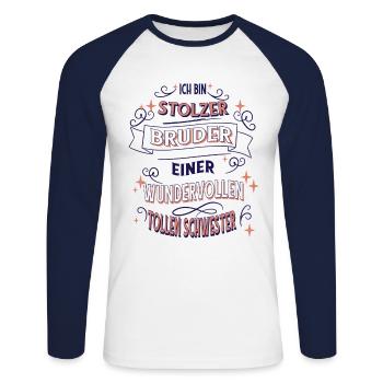 Geschwister Geschenkidee Ich Bin Stolzer Bruder - Unisex Baseballshirt langarm - Weiß/Navy - Vorne - Nik (191cm)