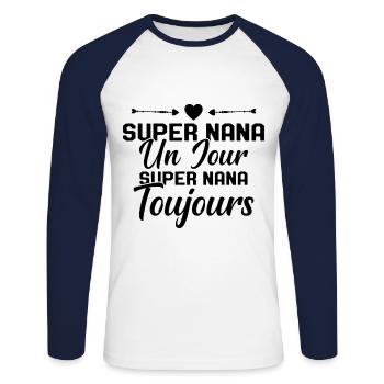 Femme Super Nana Un Jour Super Nana Toujours Nana - T-shirt baseball manches longues Homme - blanc/marine - Devant - Nik (191cm)
