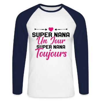 Femme Super Nana Un Jour Super Nana Toujours Nana - T-shirt baseball manches longues Homme - blanc/marine - Devant - Nik (191cm)