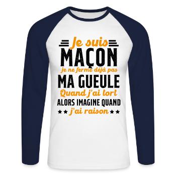 Maçon humour je ne ferme pas ma gueule maçonnerie - T-shirt baseball manches longues Homme - blanc/marine - Devant - Nik (191cm)