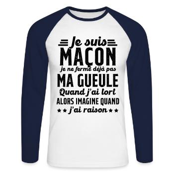 Maçon humour je ne ferme pas ma gueule maçonnerie - T-shirt baseball manches longues Homme - blanc/marine - Devant - Nik (191cm)