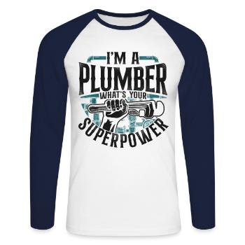 Plombier de plomberie vintage Je suis un - T-shirt baseball manches longues Homme - blanc/marine - Devant - Nik (191cm)