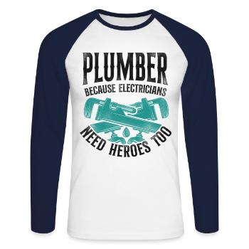 Plumbing Plumber Electrician - Unisex Long Sleeve Baseball T-Shirt - white/navy - Front - Nik (191cm)
