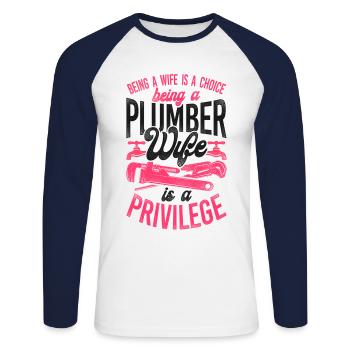 Plumbing Plumber Wife Husband - Unisex Long Sleeve Baseball T-Shirt - white/navy - Front - Nik (191cm)