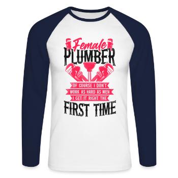 Plombier Plombier Femme Femme - T-shirt baseball manches longues Homme - blanc/marine - Devant - Nik (191cm)