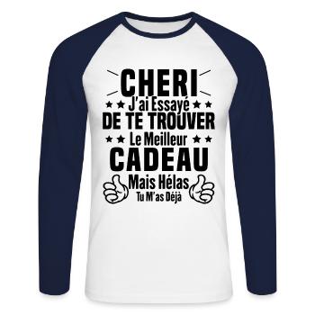 Chéri Saint Valentin Amour Couple Humour - T-shirt baseball manches longues Homme - blanc/marine - Devant - Nik (191cm)