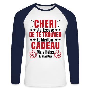 Chéri Saint Valentin Amour Couple Humour - T-shirt baseball manches longues Homme - blanc/marine - Devant - Nik (191cm)
