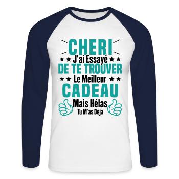Chéri Saint Valentin Amour Couple Humour - T-shirt baseball manches longues Homme - blanc/marine - Devant - Nik (191cm)