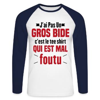 J'ai Pas Un Gros Bide Humour Cadeau - T-shirt baseball manches longues Homme - blanc/marine - Devant - Nik (191cm)