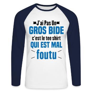 J'ai Pas Un Gros Bide Humour Cadeau - T-shirt baseball manches longues Homme - blanc/marine - Devant - Nik (191cm)