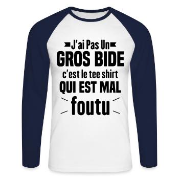 J'ai Pas Un Gros Bide Humour Cadeau - T-shirt baseball manches longues Homme - blanc/marine - Devant - Nik (191cm)