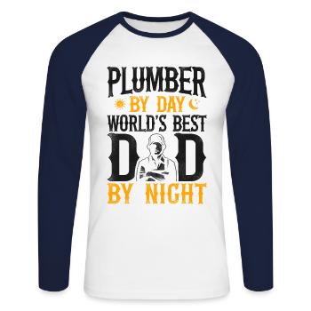 Plumbing Plumber Dad Vintage - Unisex Long Sleeve Baseball T-Shirt - white/navy - Front - Nik (191cm)
