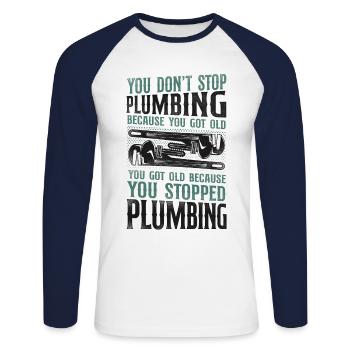 Plumbing Plumber Retired Vintage - Unisex Long Sleeve Baseball T-Shirt - white/navy - Front - Nik (191cm)