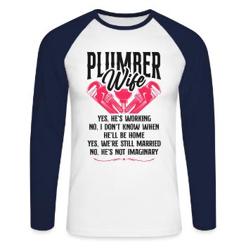 Plumbing Plumber Wife Plumber Wife - Unisex Baseballshirt langarm - Weiß/Navy - Vorne - Nik (191cm)