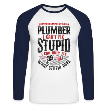 Plumbing Plumber Vintage Plumber I - Unisex Baseballshirt langarm - Weiß/Navy - Vorne - Nik (191cm)