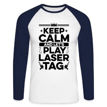 Keep Calm And Let's Play Lasertag Lasergame Player - Unisex Baseballshirt langarm - Weiß/Navy - Vorne - Nik (191cm)