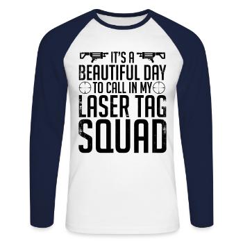It's A Beautiful Day To Call In My Lasertag Squad - Unisex Baseballshirt langarm - Weiß/Navy - Vorne - Nik (191cm)