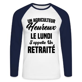 Agriculteur Heureux le lundi S'appelle un Retraité - T-shirt baseball manches longues Homme - blanc/marine - Devant - Nik (191cm)