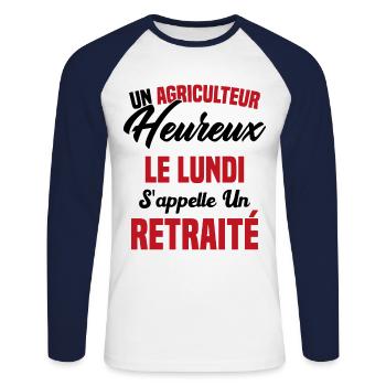Agriculteur Heureux le lundi S'appelle un Retraité - T-shirt baseball manches longues Homme - blanc/marine - Devant - Nik (191cm)