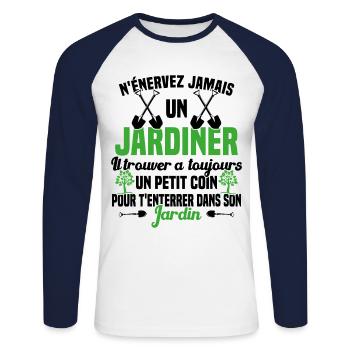 N'Énervez Jamais Un Jardinier Jardin Jardinage - T-shirt baseball manches longues Homme - blanc/marine - Devant - Nik (191cm)