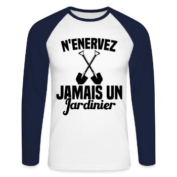 N'enervez Jamais Un Jardinier Jardin - T-shirt baseball manches longues Homme - blanc/marine - Devant - Nik (191cm)