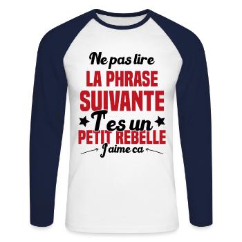 Ne pas lire la phrase suivante - T-shirt baseball manches longues Homme - blanc/marine - Devant - Nik (191cm)