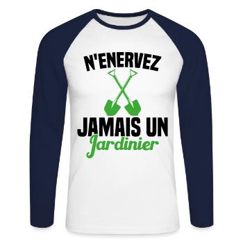 N'enervez Jamais Un Jardinier Jardin - T-shirt baseball manches longues Homme - blanc/marine - Devant - Nik (191cm)