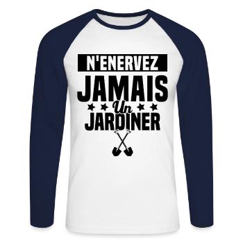 N'enervez Jamais Un Jardinier Jardin - T-shirt baseball manches longues Homme - blanc/marine - Devant - Nik (191cm)