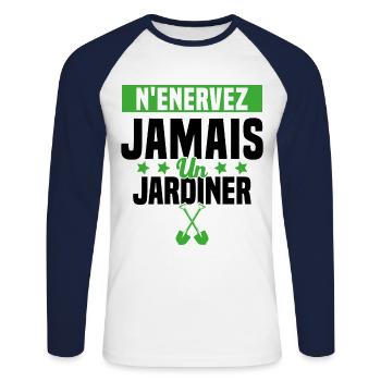 N'enervez Jamais Un Jardinier Jardin - T-shirt baseball manches longues Homme - blanc/marine - Devant - Nik (191cm)