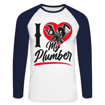 Plumbing Plumber Girlfriend Wife - Unisex Baseballshirt langarm - Weiß/Navy - Vorne - Nik (191cm)