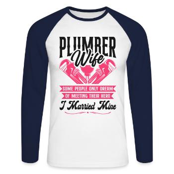 Plumbing Plumber Wife Plumber Wife - Unisex Baseballshirt langarm - Weiß/Navy - Vorne - Nik (191cm)