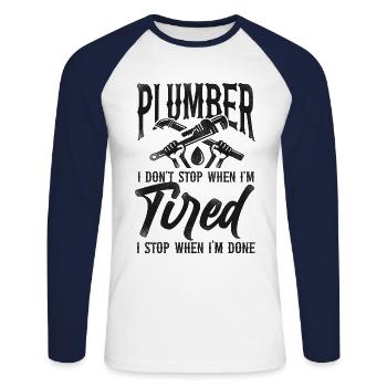 Plumbing Plumber Vintage Plumber I - Unisex Baseballshirt langarm - Weiß/Navy - Vorne - Nik (191cm)