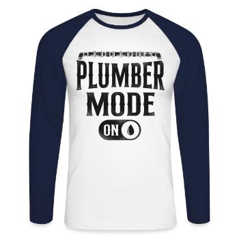 Plombier Plombier Plombier Vintage Plombier - T-shirt baseball manches longues Homme - blanc/marine - Devant - Nik (191cm)