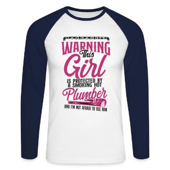 Plomberie plombier Petite amie Femme - T-shirt baseball manches longues Homme - blanc/marine - Devant - Nik (191cm)