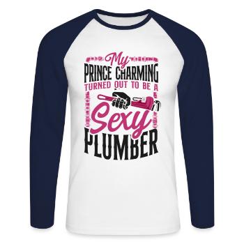 Plumbing Plumber My Prince - Unisex Long Sleeve Baseball T-Shirt - white/navy - Front - Nik (191cm)
