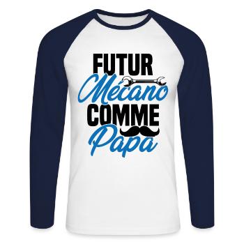 Futur mécano comme papa Cadeau futur mécano - T-shirt baseball manches longues Homme - blanc/marine - Devant - Nik (191cm)