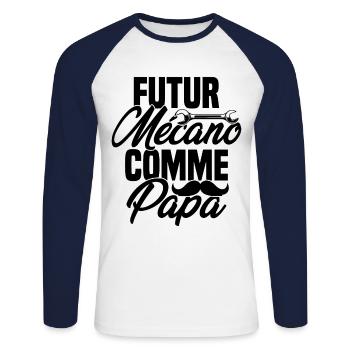 Futur mécano comme papa Cadeau futur mécano - T-shirt baseball manches longues Homme - blanc/marine - Devant - Nik (191cm)