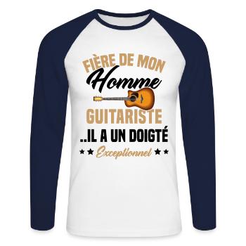 fière de mon homme guitariste - T-shirt baseball manches longues Homme - blanc/marine - Devant - Nik (191cm)