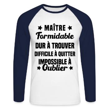 Maître Formidable Idée Cadeau Maître D'école - T-shirt baseball manches longues Homme - blanc/marine - Devant - Nik (191cm)