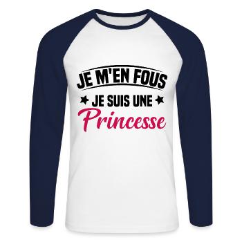 je m'en fou je suis une princesse - T-shirt baseball manches longues Homme - blanc/marine - Devant - Nik (191cm)